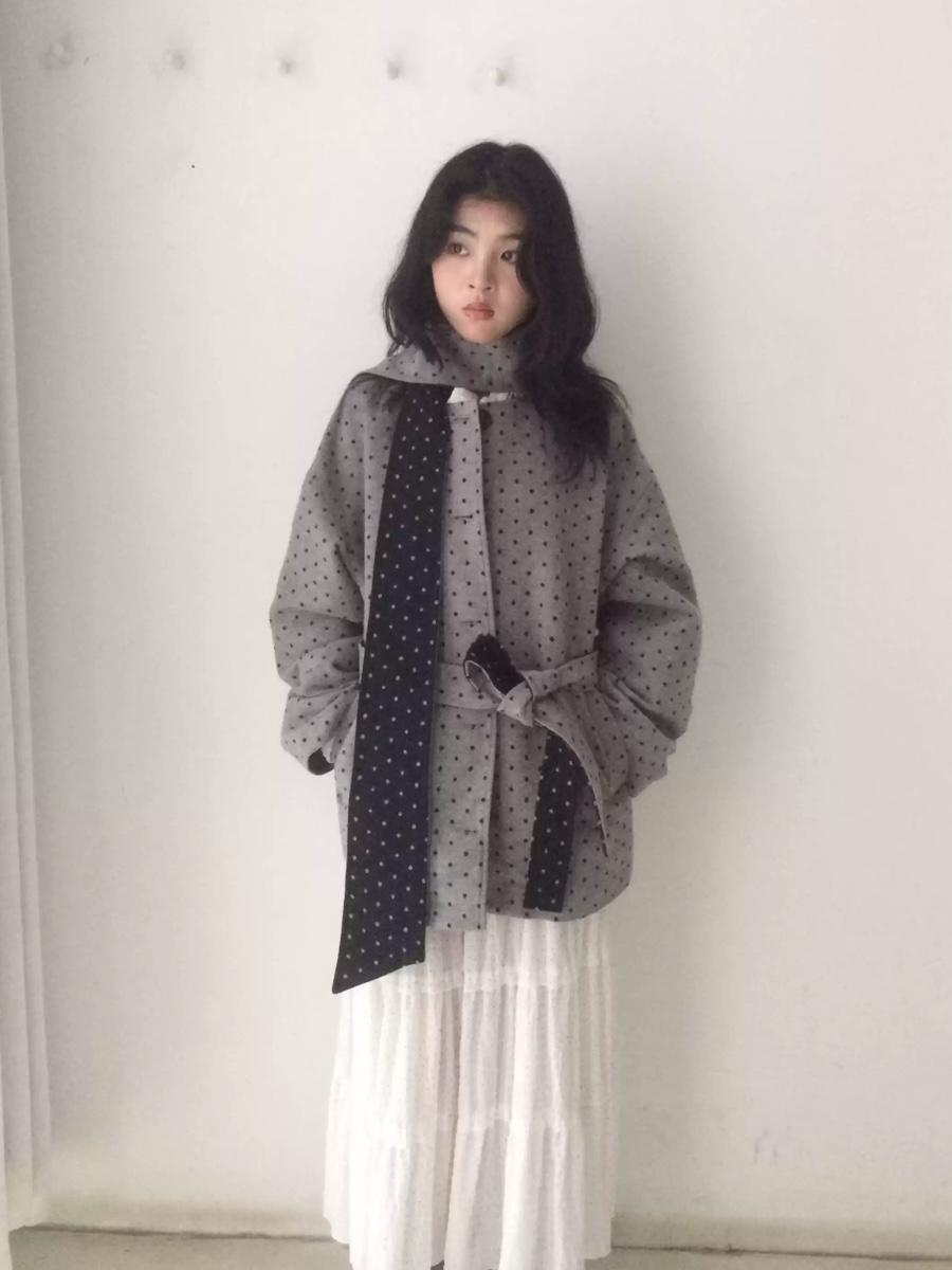 SICASTRA Gray Dot Scarf Middle Coat
