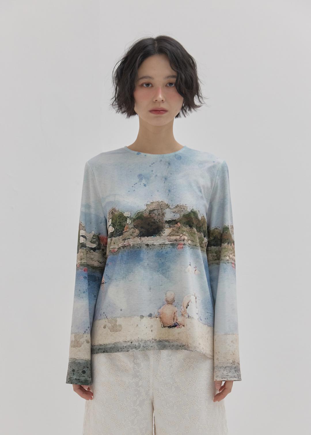 Donau Watercolor Long Sleeve Top / Blue