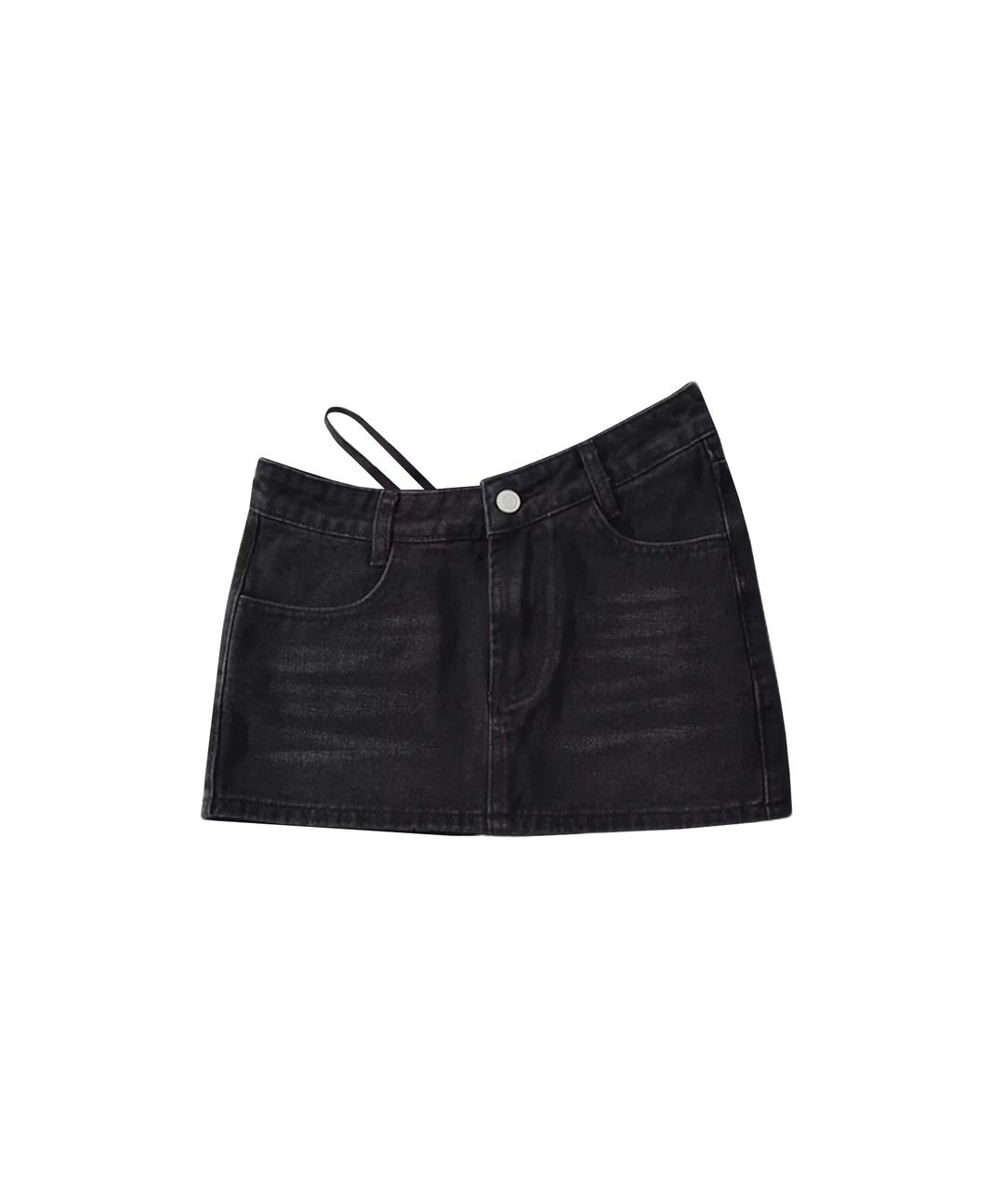 Unbalanced black denim skirt
