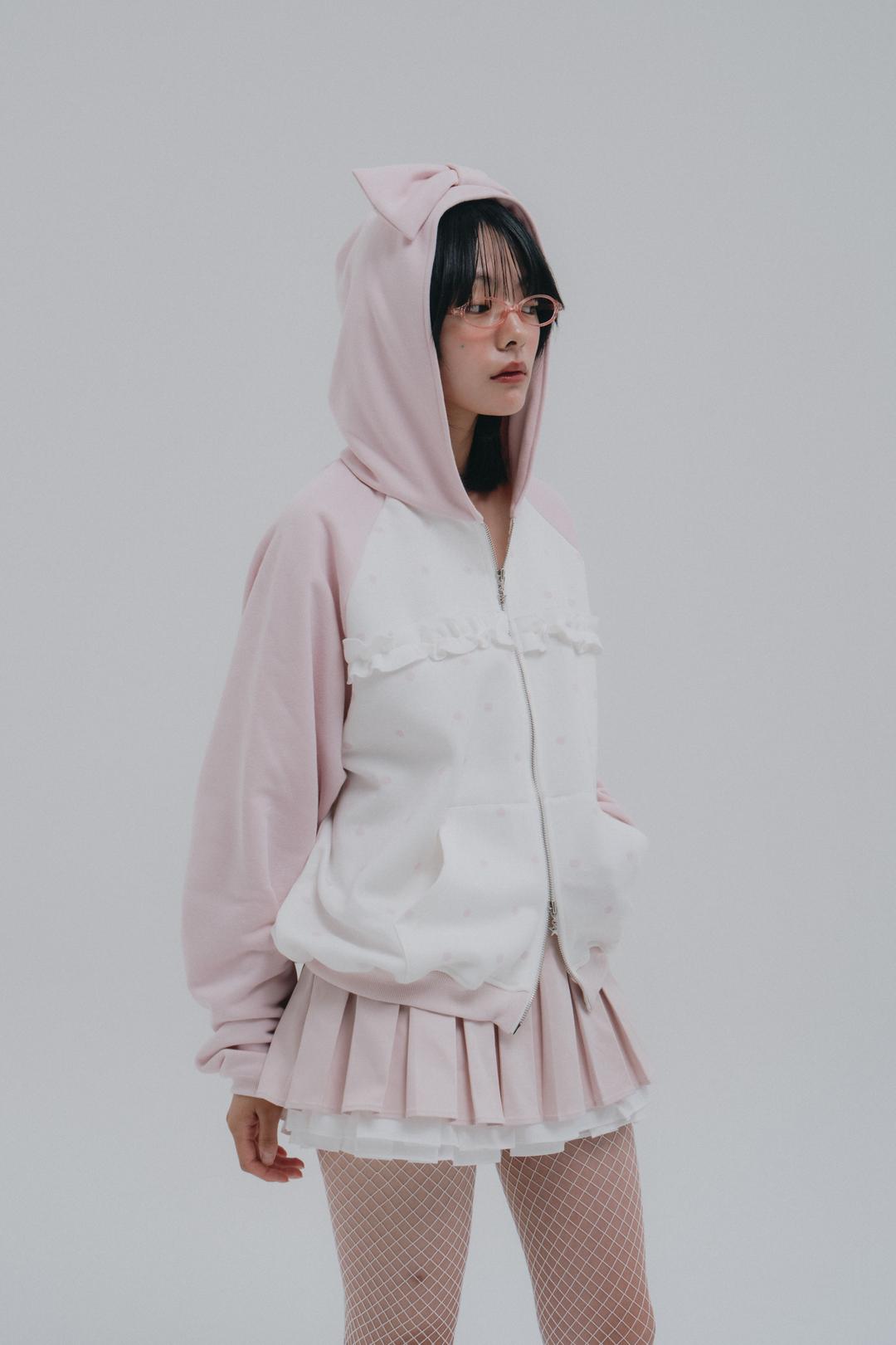 DOT RIBBON HOOD ZIPUP (PINK)