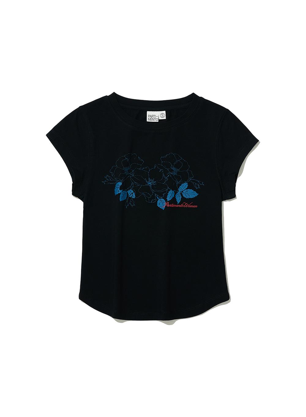 [WOMEN] FLORAL PRINTED SHORT SLEEVE TEE_BLACK