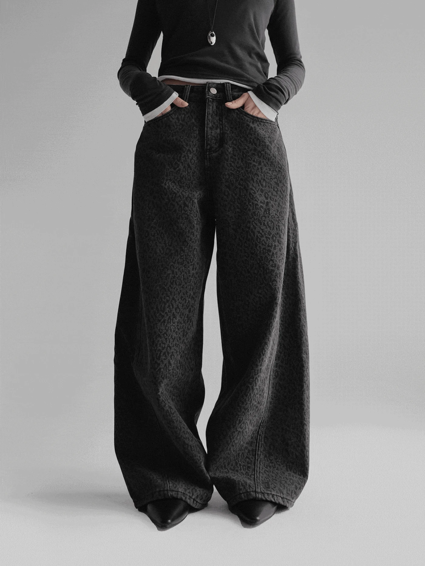 (기모)레오파드커브드데님