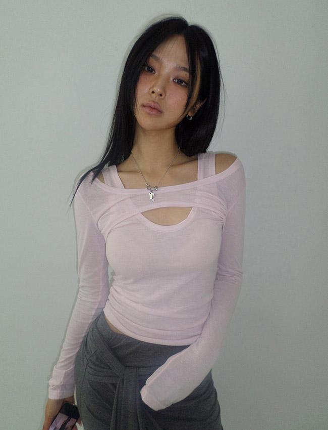 더에펠 글리 나시 레이어드 시스루 티셔츠 (4color)