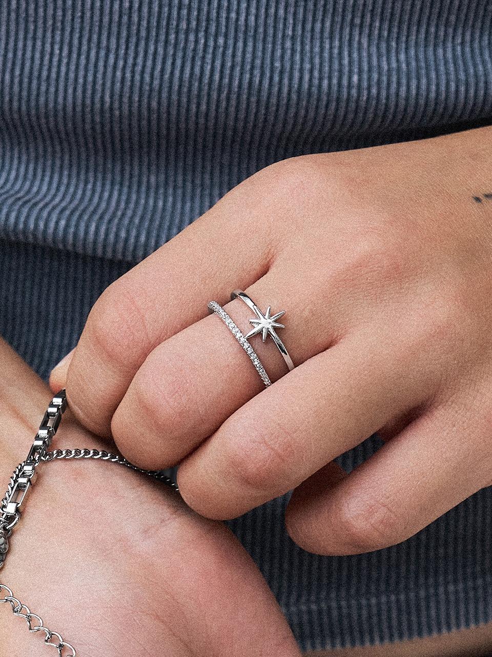 RS011 Two Line Starry Open Ring