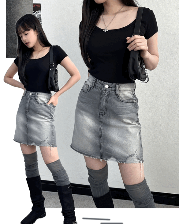 salt damage washing denim mini skirts