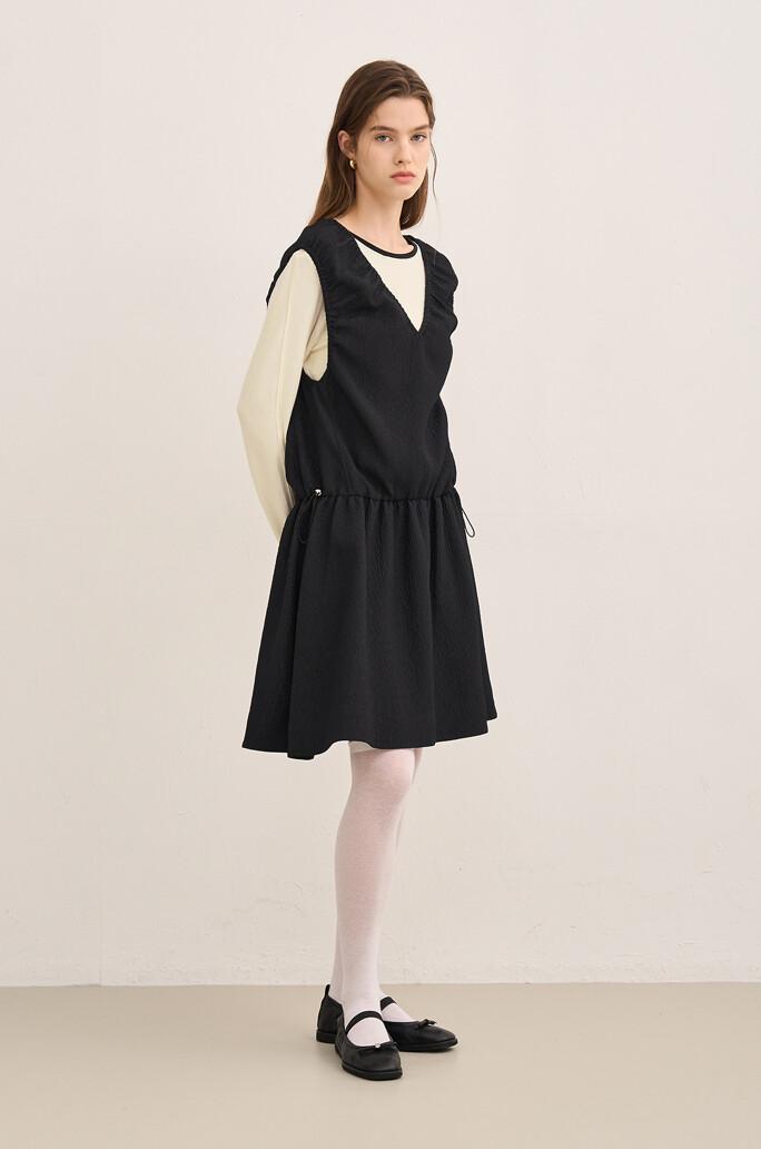 [SJSJ] 엠보 백 스트랩 브이넥 드레스 & 컬러 라인 티셔츠