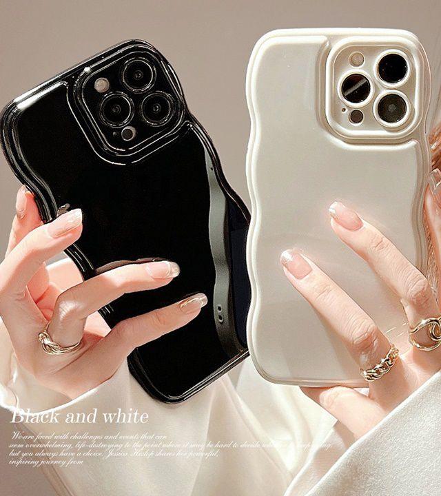 [당일출고]15입고 웨이브 물결 입체 범퍼 커플 이쁜 아이폰케이스 생일 선물 블랙 로렌 핸드폰케이스 젤리 실리콘 힙한 Y2K 유광 ( 아이폰 11 12 13 14 15 프로 맥스 )