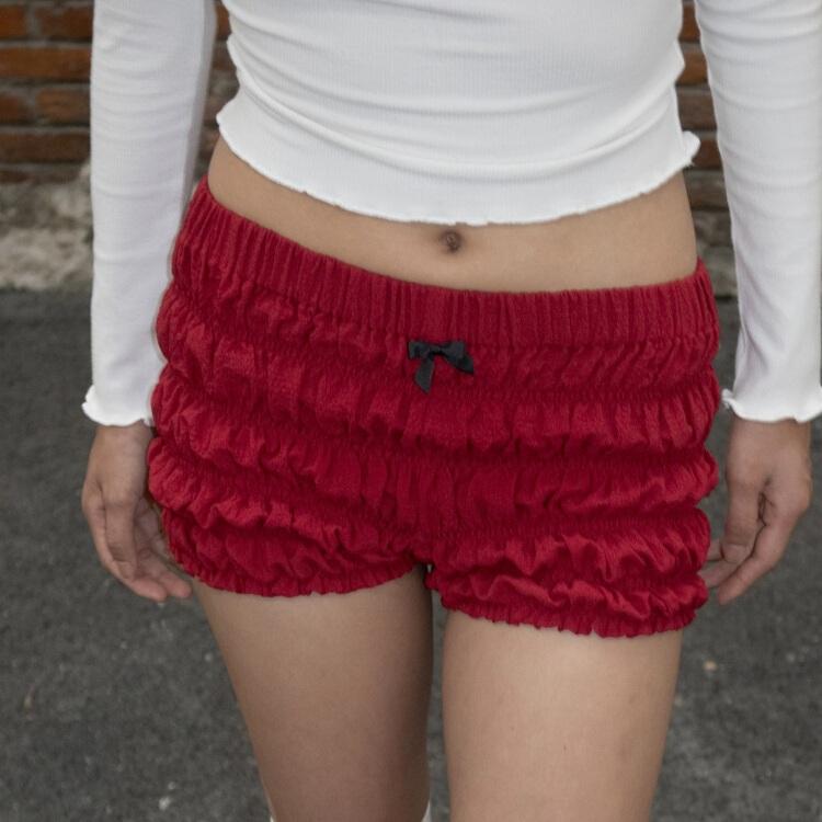 Eat me Plz 반바지 잇미플리즈 레드 케이크 셔링 숏 팬츠