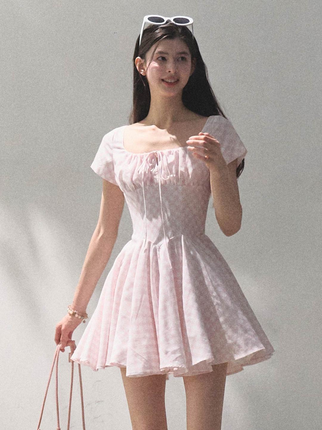 [OAK MOO] "Summer Vacation\" Check Flare Dress