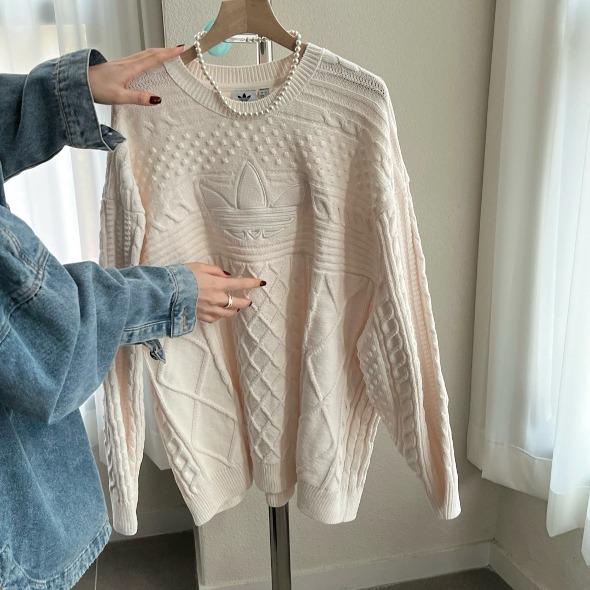 [해외]아디다스 우먼스 70S 트레포일 스웨터 니트 원더 화이트 JN8318