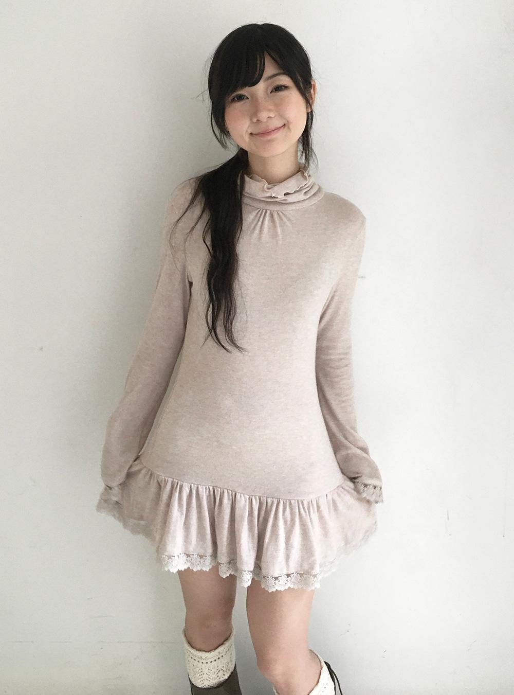 Light Beige Lace Frill High Neck Dress