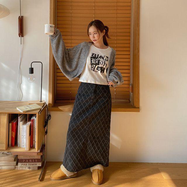 [MADE]이블렛 디뮤넬 퀼팅 데님 롱 스커트 빅사이즈 제이스타일
