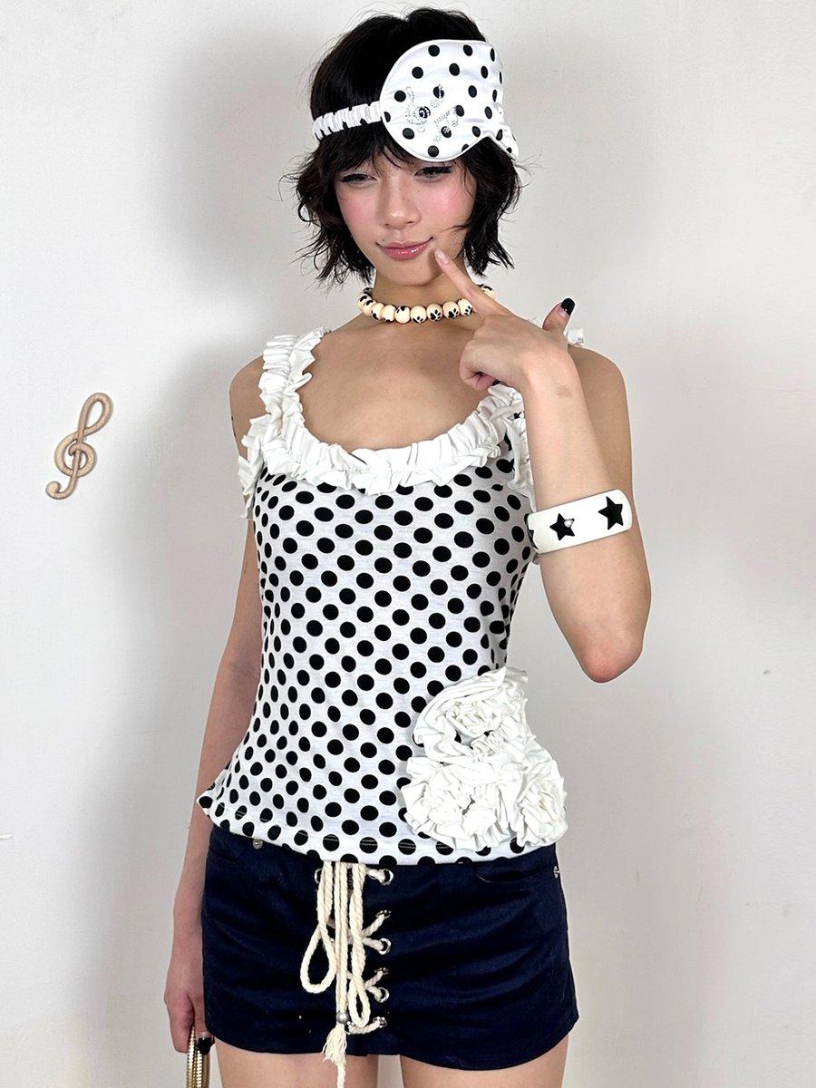 Handmade lace floral polka dot tank top
