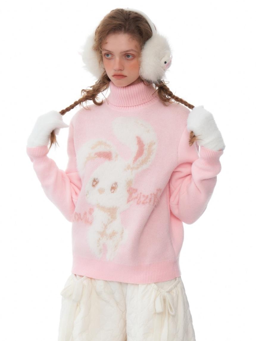 ZIZIFEI Lovely Rabbit Turtleneck Sweater