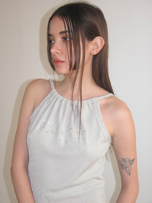 Sparkle Drawstring Top, Beige