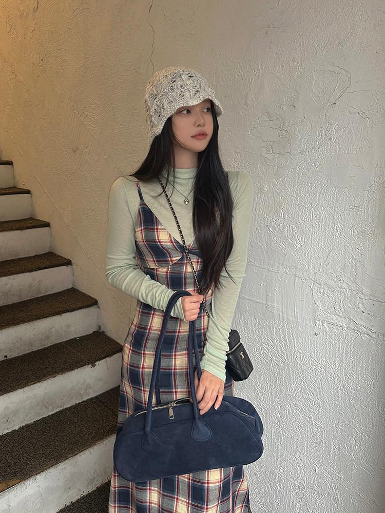 [룸룸] 어텀 체크 뷔스티에 드레스