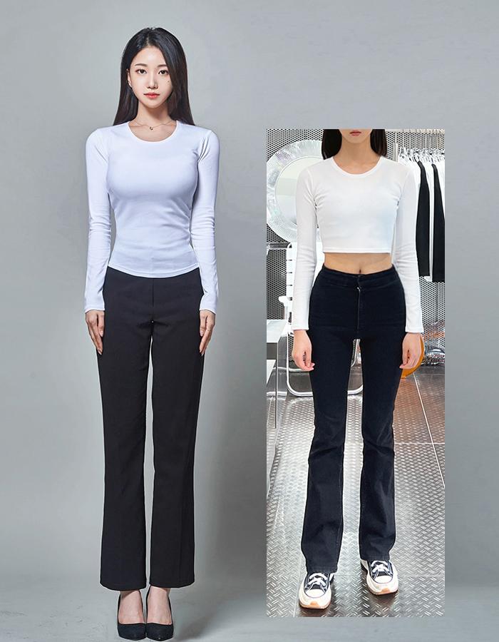 2023 [U-우먼] 슬림핏 오픈크루넥 긴팔 티셔츠