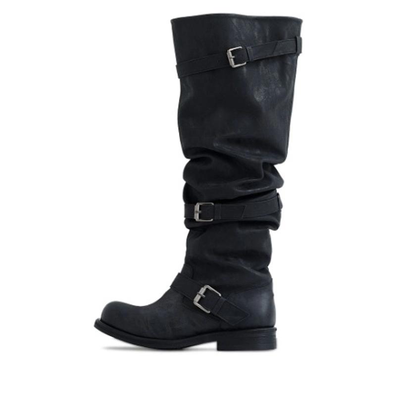 NEGATIVE THREE - [Exclusive] Knee-High Slouchy Boots_Washed Black