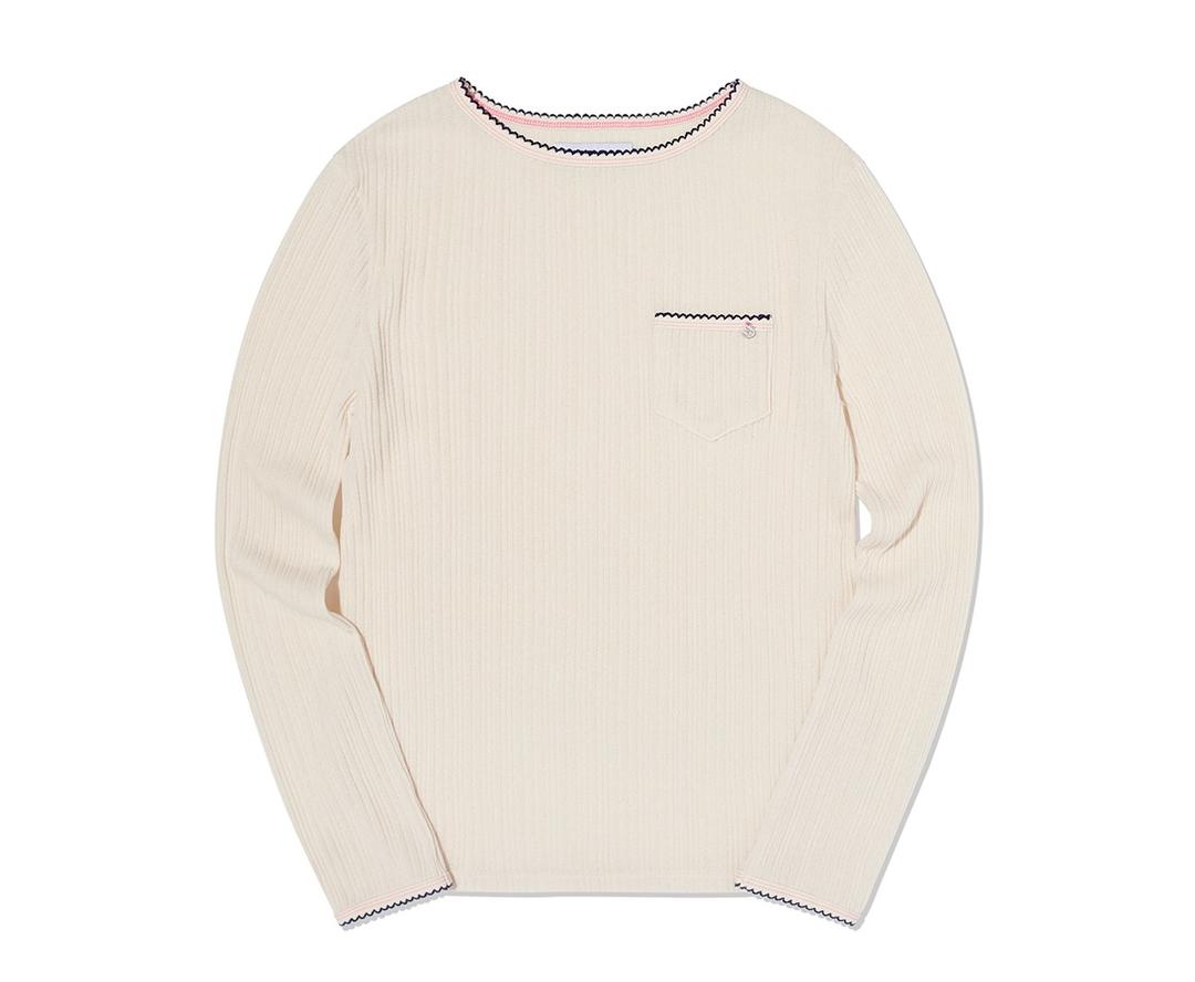 스몰 체리 립 포인트 롱 슬리브 티셔츠 [아이보리]