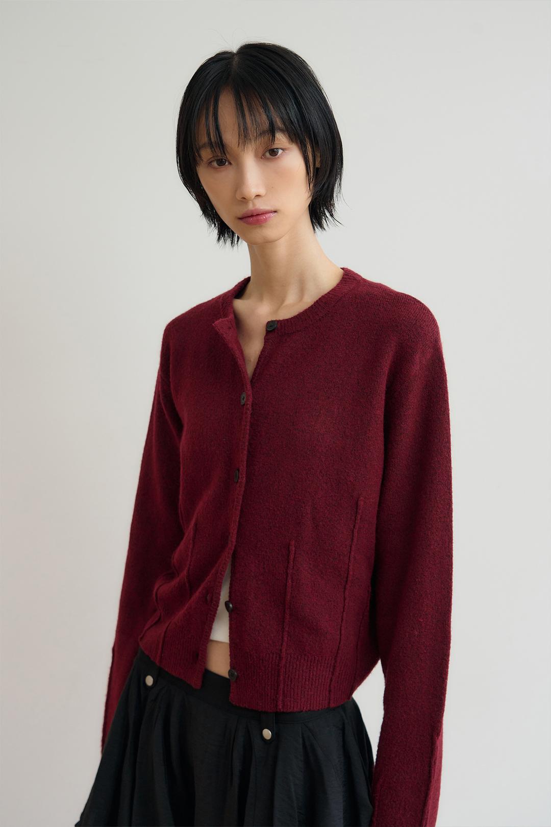 ASCEND WOOL LAYER CARDIGAN / DARK RED
