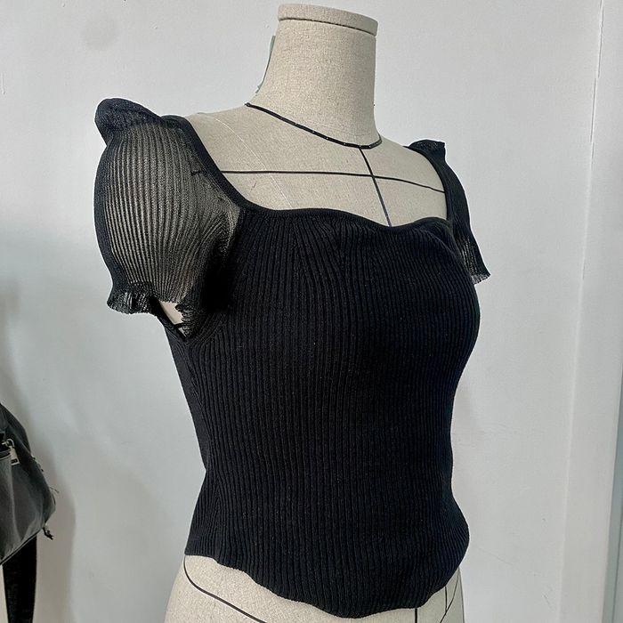 sheer sleeve knit blouse (black)