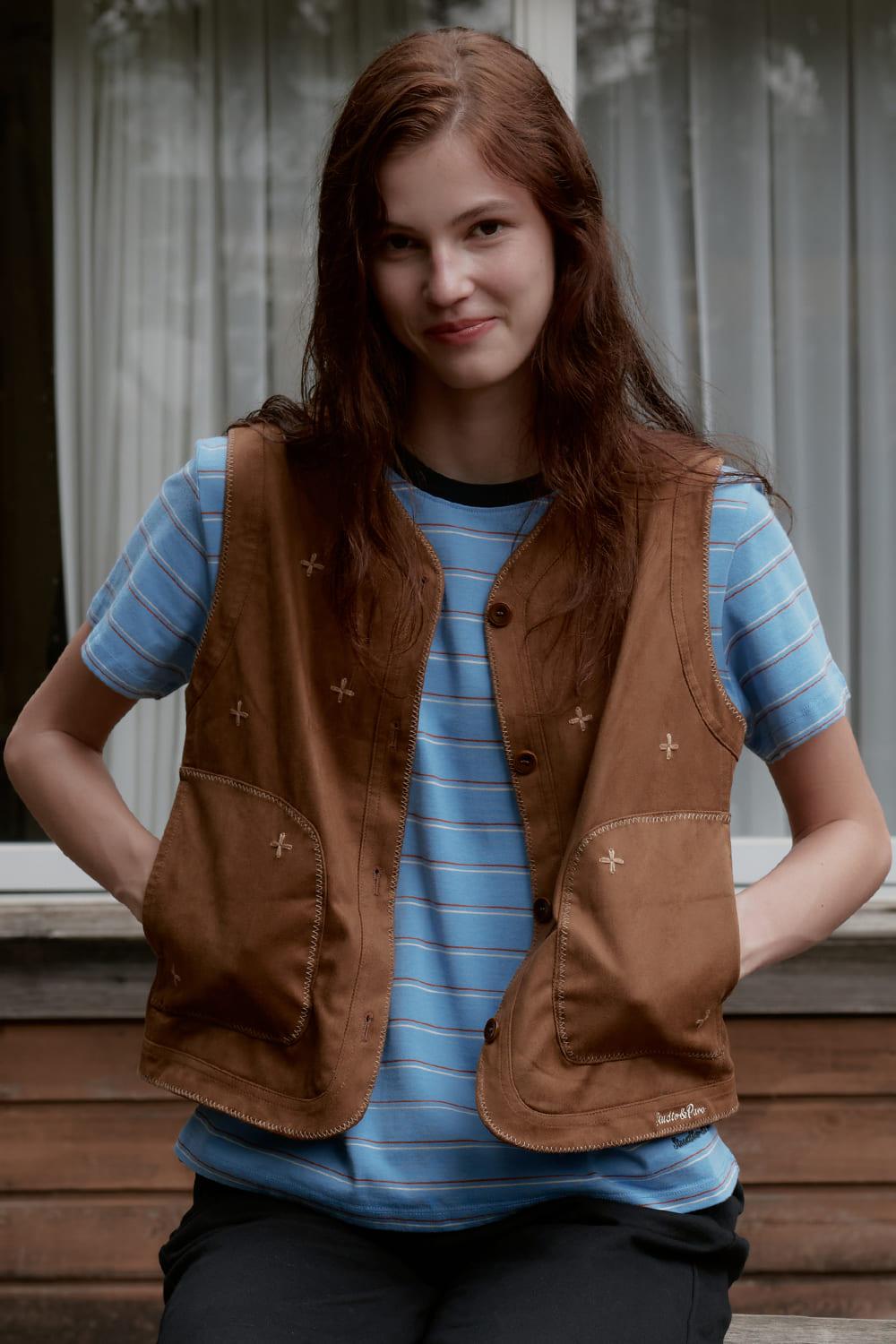 2ND / Suede Embroidered Pocket Vest_Brown