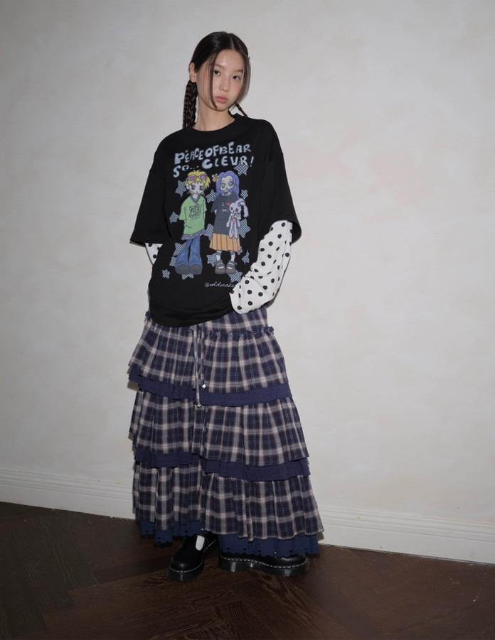 ODDMAKER 멀티 레이어 스티칭 레이스 케이크 스커트 (2color)