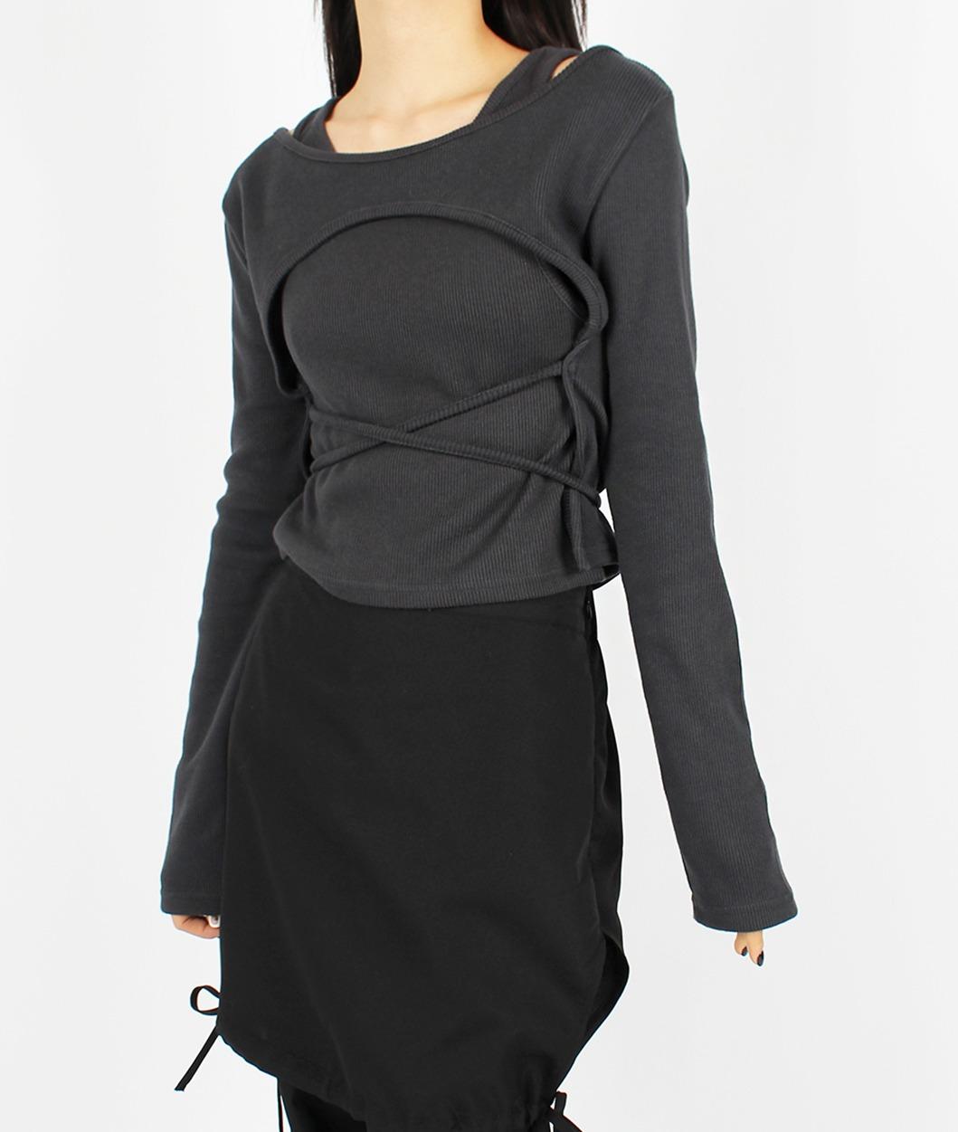 [HQ] layring tied golzi knit top (charcoal)