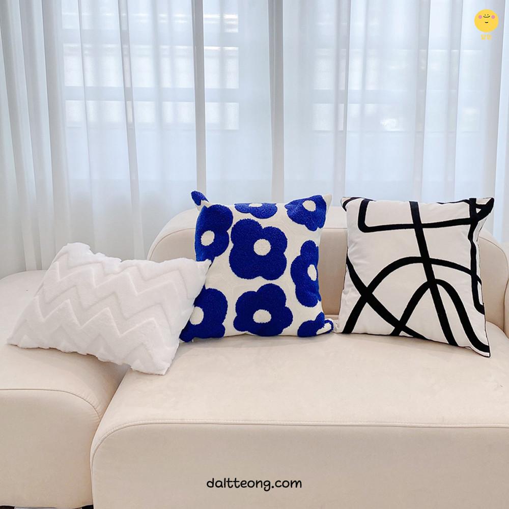 달떵 북유럽 거실 쇼파 꽃 자수 쿠션 커버 인테리어 벨벳 패브릭 직사각 겨울 레이스