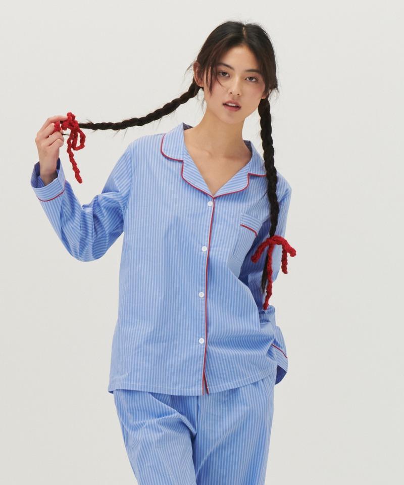 (w)스탠다드 티킹 스트라이프 파자마블루