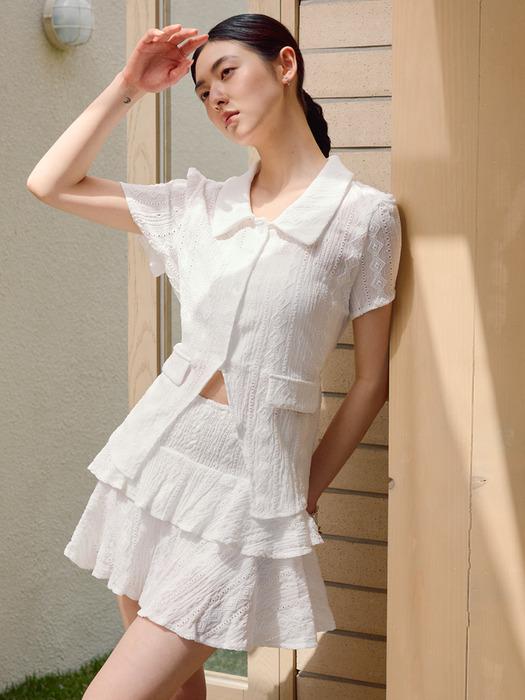 [1+1][세트] 펀칭 스판 뒷리본 블라우스 & 캉캉 스커트 set_2color_JFMST031M