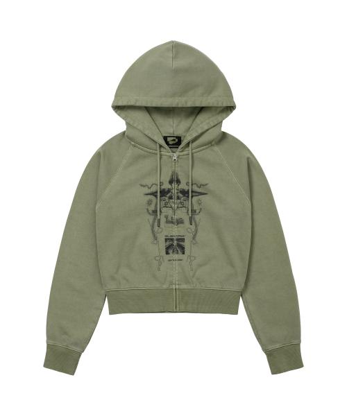 Digital Tattoo Hoodie Zip Up Khaki