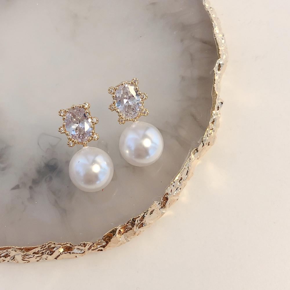 더휘 은 실버 큐빅 드롭 스와로브스키 진주 귀걸이 silver925