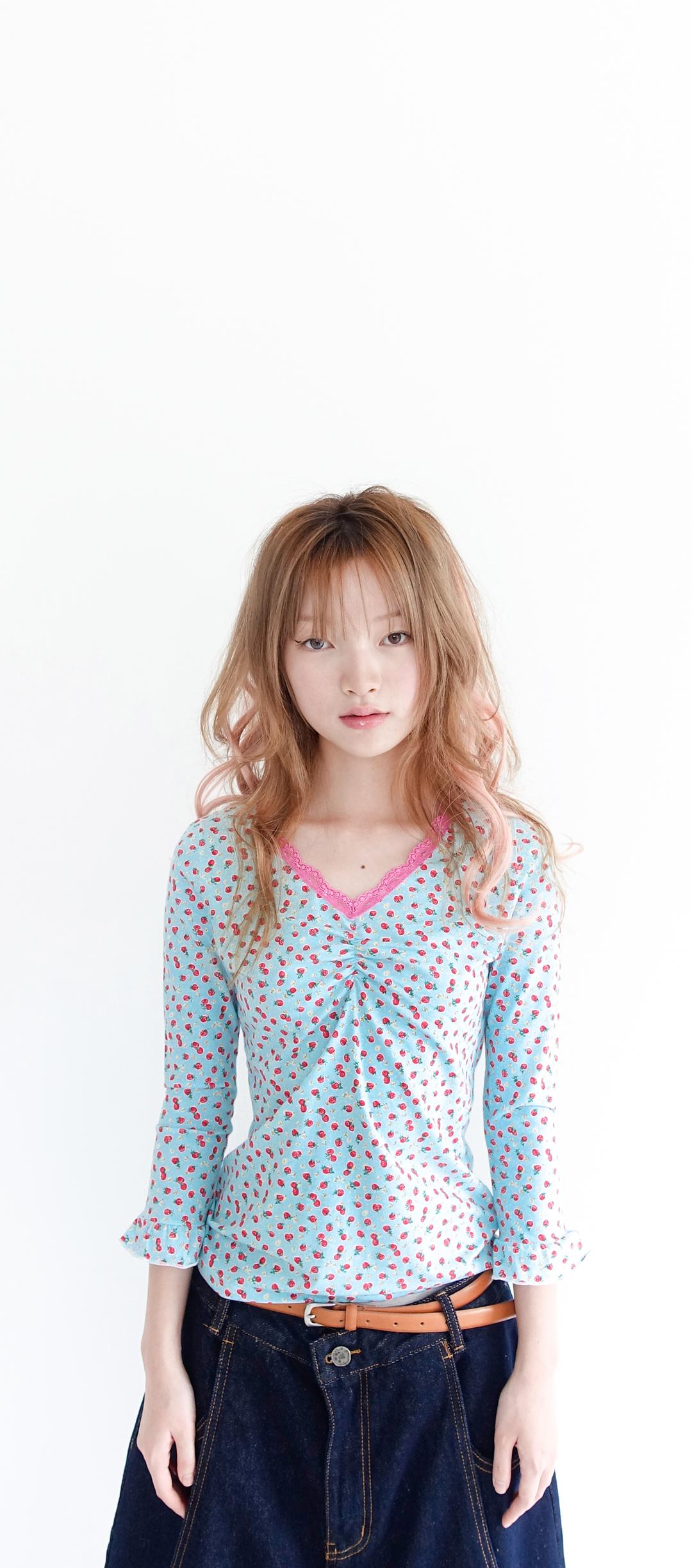 25차★[F.E.E.S] little strawberry lace top (mint)
