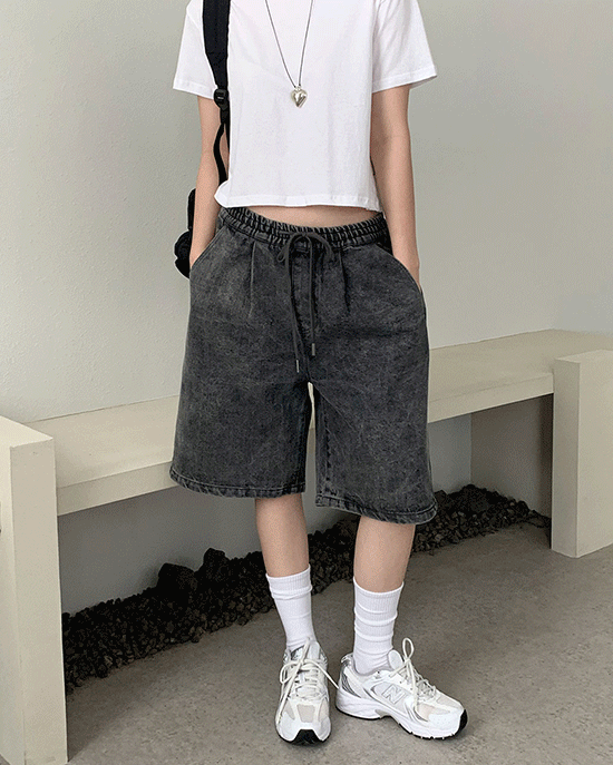 당일출고! 데님 원턱 버뮤다 팬츠 (3color)