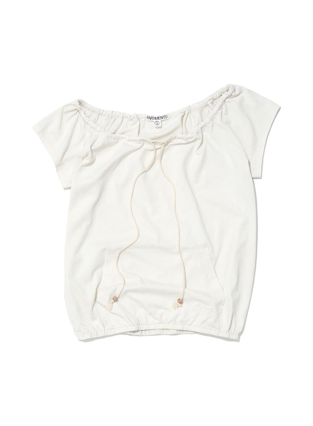 [WOMEN] DRAWSTRING OFF-SHOULDER SHORT SLEEVE TEE_IVORY
