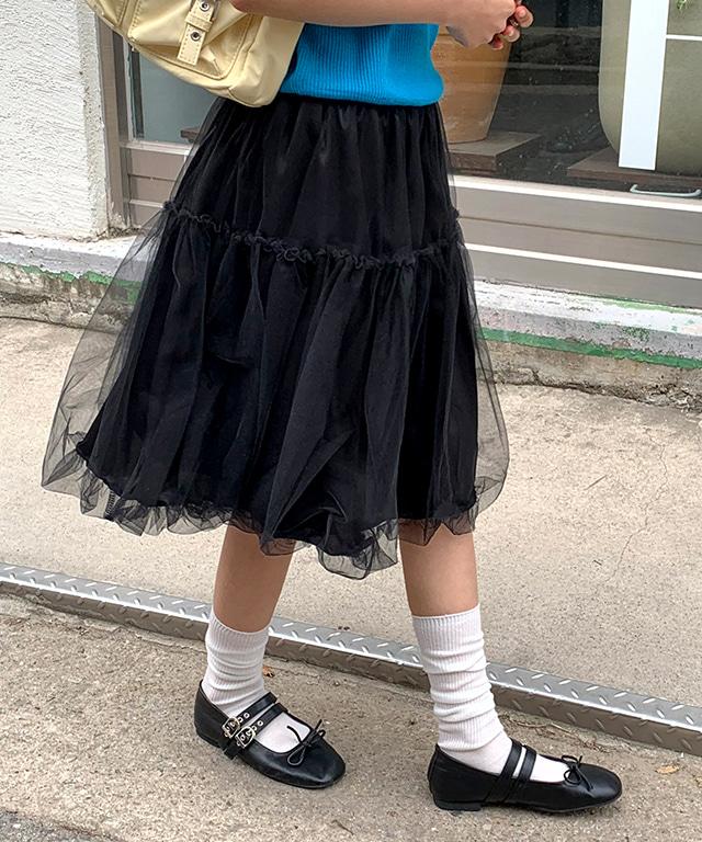 데일리쥬 [무료배] 로안 벌룬 샤 프릴 미디 스커트
