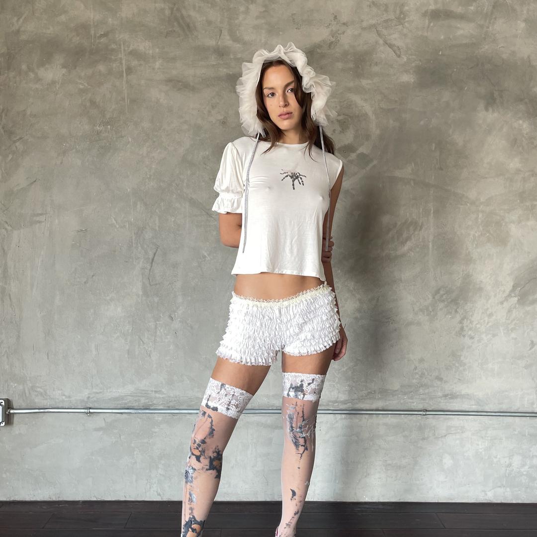 Stretch Ruffle Lace Micro Shorts - S