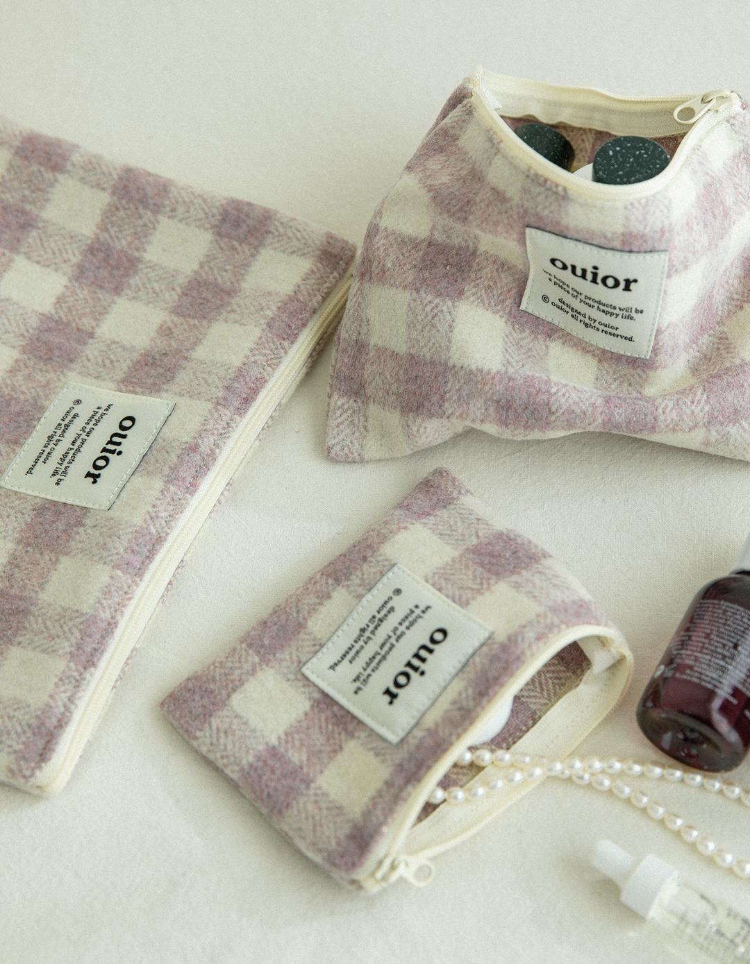 ouior flat pouch_wool check french lilac
