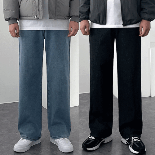 [기모] 와이드핏 겨울 방한 융털 데님팬츠