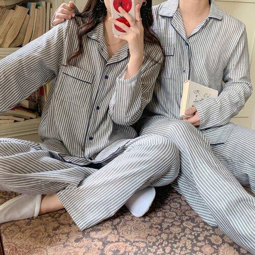 스수아끌레르 스트라이프 긴팔 커플 잠옷 세트 신혼 선물 파자마 5종