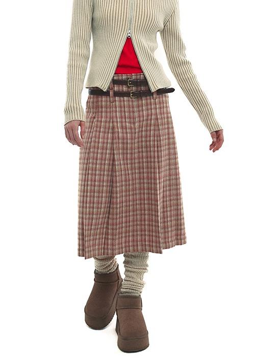 Wool Check Skirt - Peach