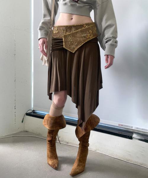 Beaded Jersey Skirt Brown