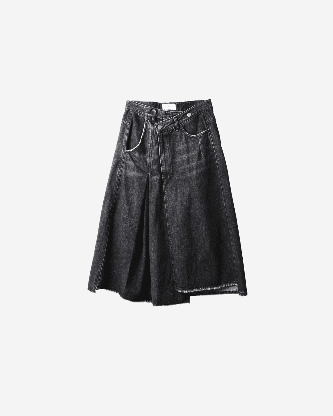 ASYMMETRIC MIDI DENIM SKIRT (WASHED BLACK)