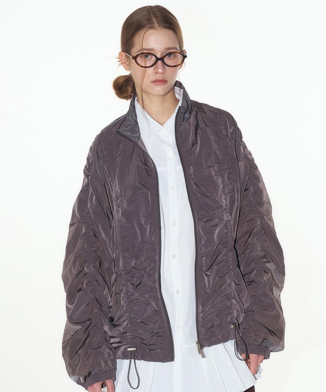 Normal Nylon String Double Shirring Windbreaker_3COLOR