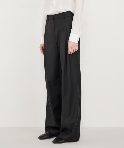 WOOL BLEND LONG WIDE SLACKS_BLACK