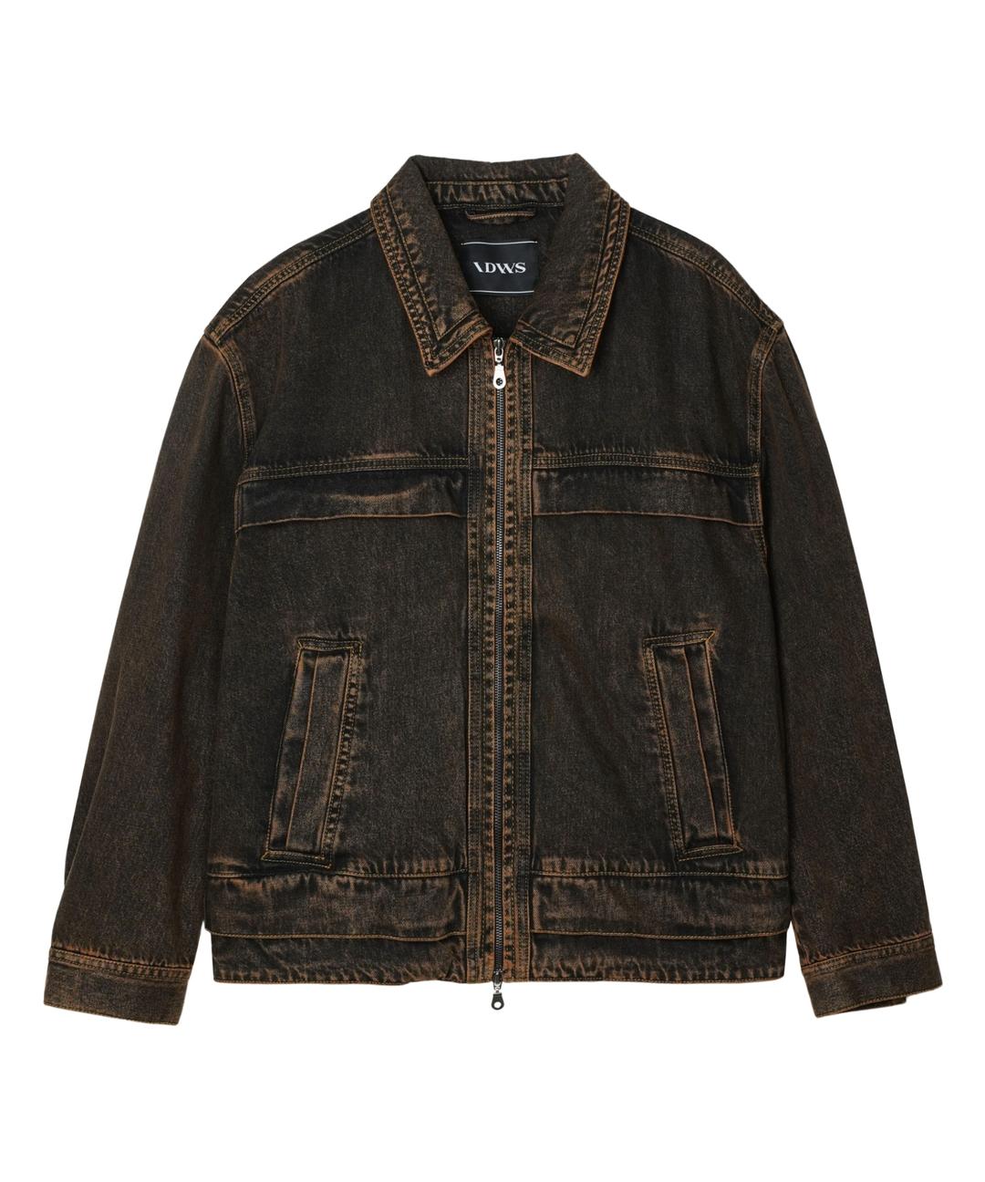 Overlap Denim Zip Up Jacket Brown