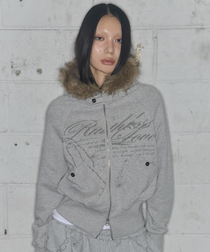 RUTHLESS FUR HOODED ZIP-UP (GRAY) F25ZA005