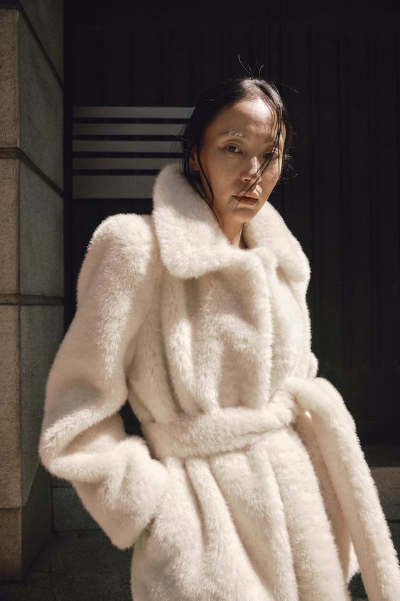 ZW 컬렉션 벨트 페이크 퍼 코트