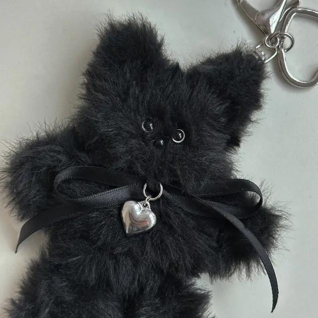 자체제작 검정 리본 고양이 모루인형 키링 가방키링